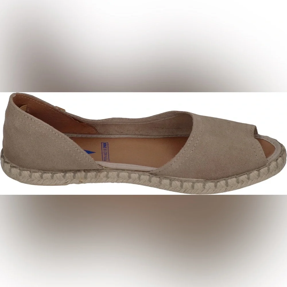 Suede Open-Toe Espadrille Flats in Taupe